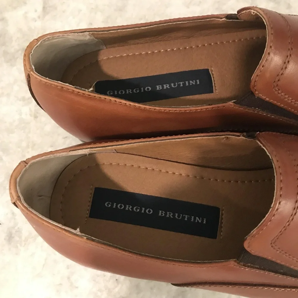 Giorgio Brutini Shoes Mens Size 10M Brown Leather Slip On Loafers Cap Toe